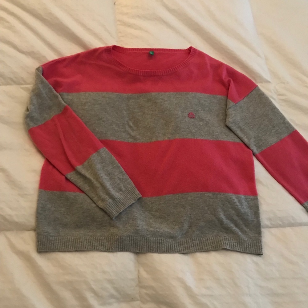 Benetton Sweater Pink & Gray Stripe